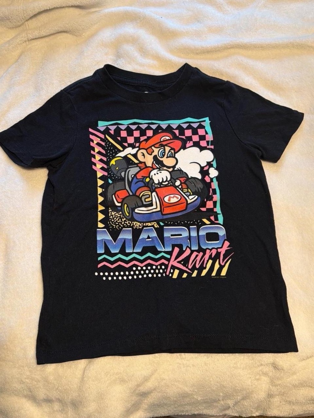 Old Navy Black Mario Kart Graphic Tee with Neon Accent Print